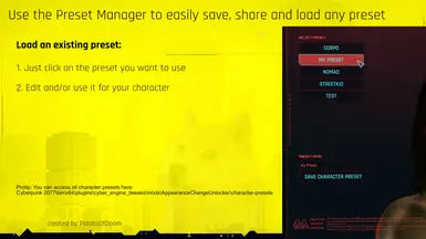 ACU - Character Preset Manager Ekran Görüntüsü 1 - Cyberpunk 2077