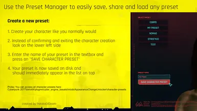 ACU - Character Preset Manager Ekran Görüntüsü 2 - Cyberpunk 2077